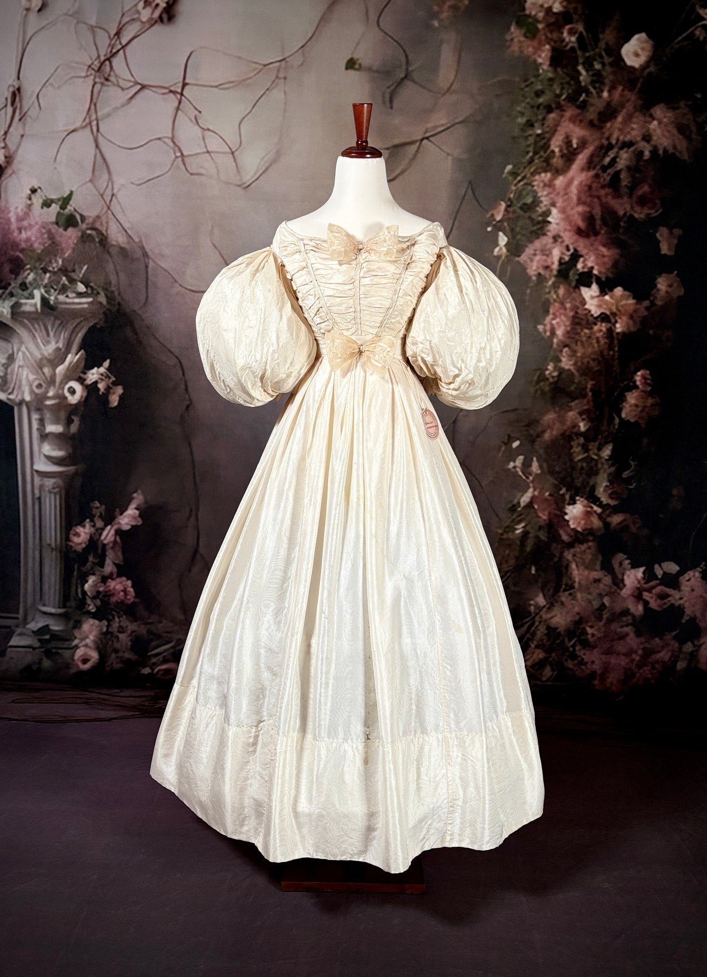 1835 Silk Moire Dress w/Balloon Sleeves "Museum Deaccession"