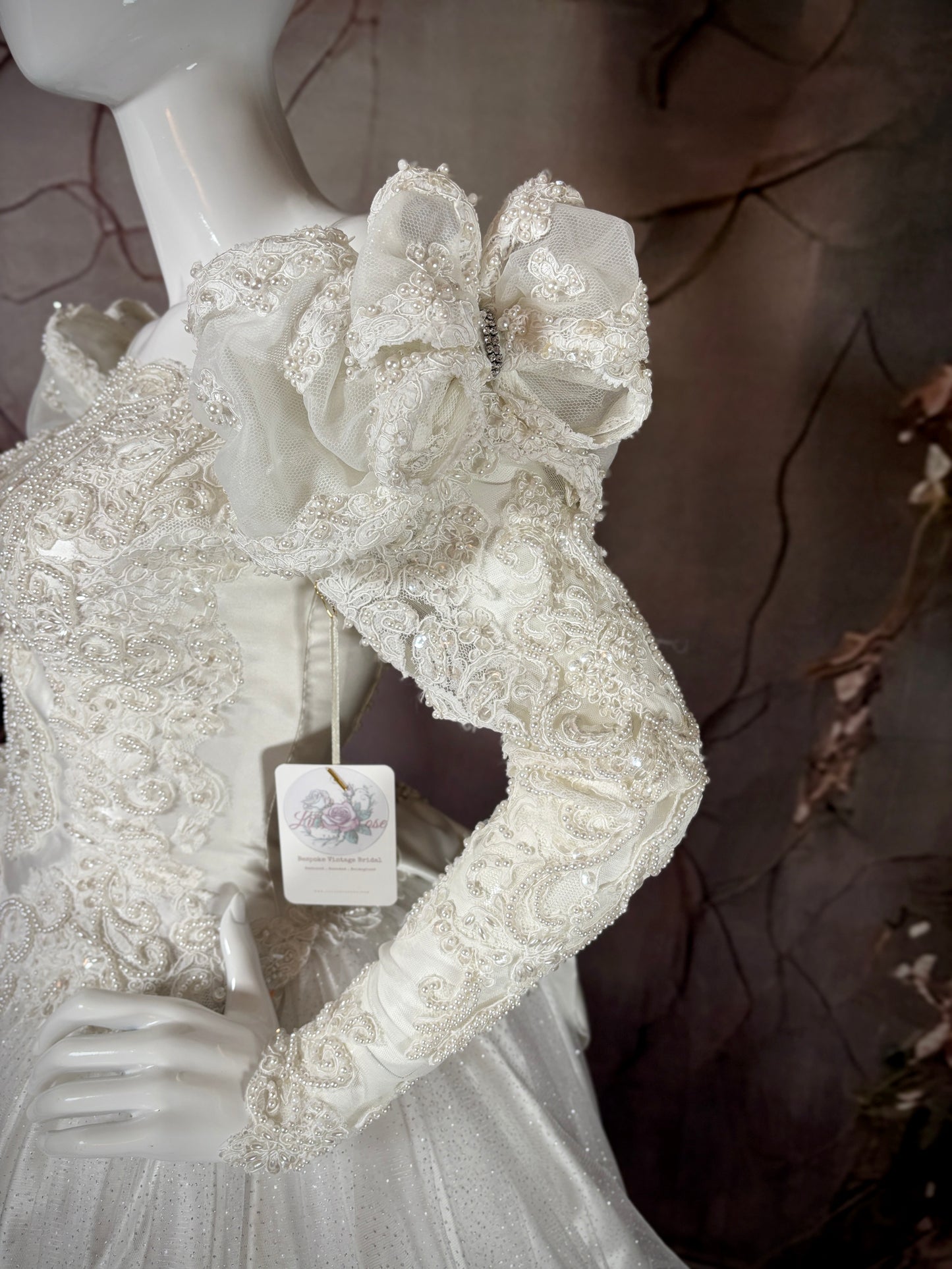 1980s Reimagined "Marie Antoinette" Satin & Glitter Tulle Wedding Dress w/Trailing Train