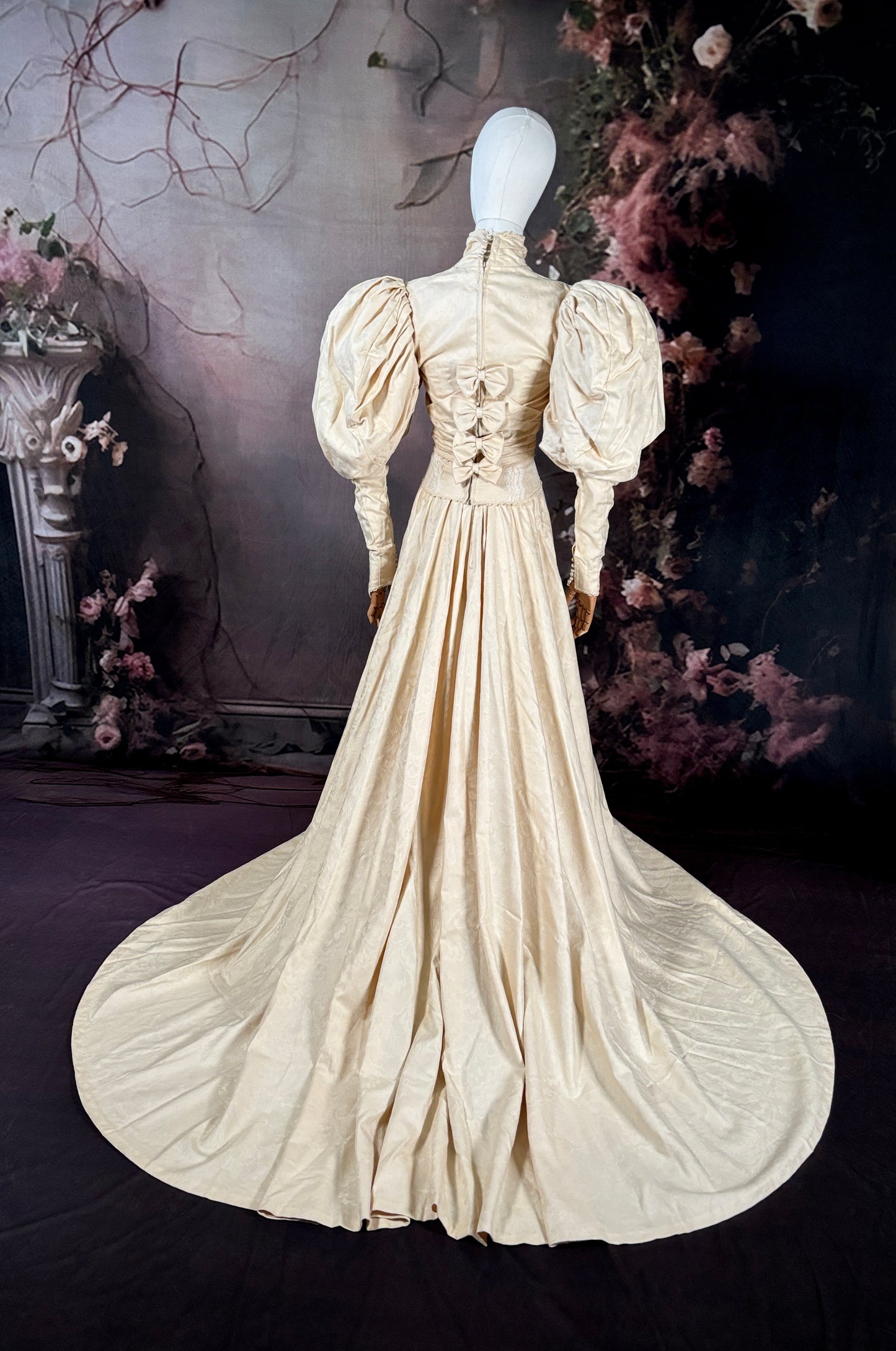 Victorian Inspired Wedding Dress Ensemble w/Matching Veil & Trailing Train