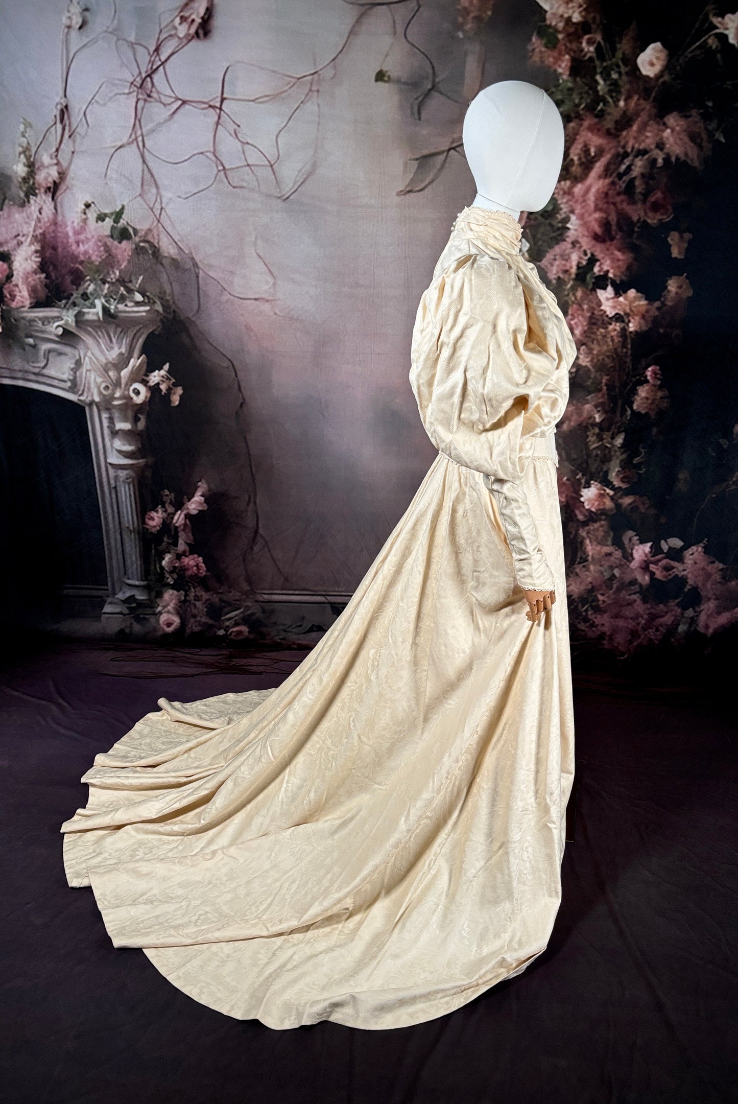 Victorian Inspired Wedding Dress Ensemble w/Matching Veil & Trailing Train