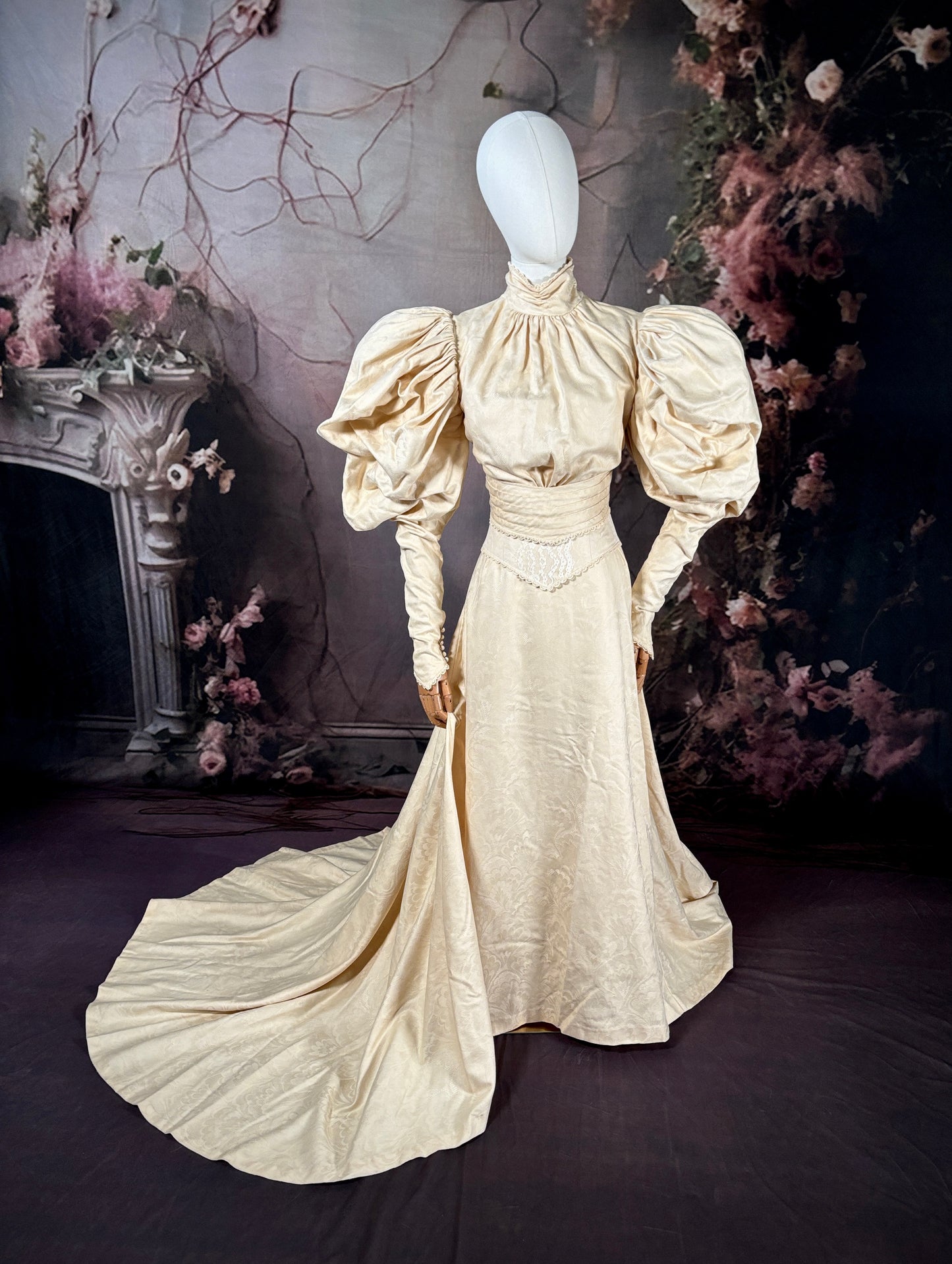 Victorian Inspired Wedding Dress Ensemble w/Matching Veil & Trailing Train
