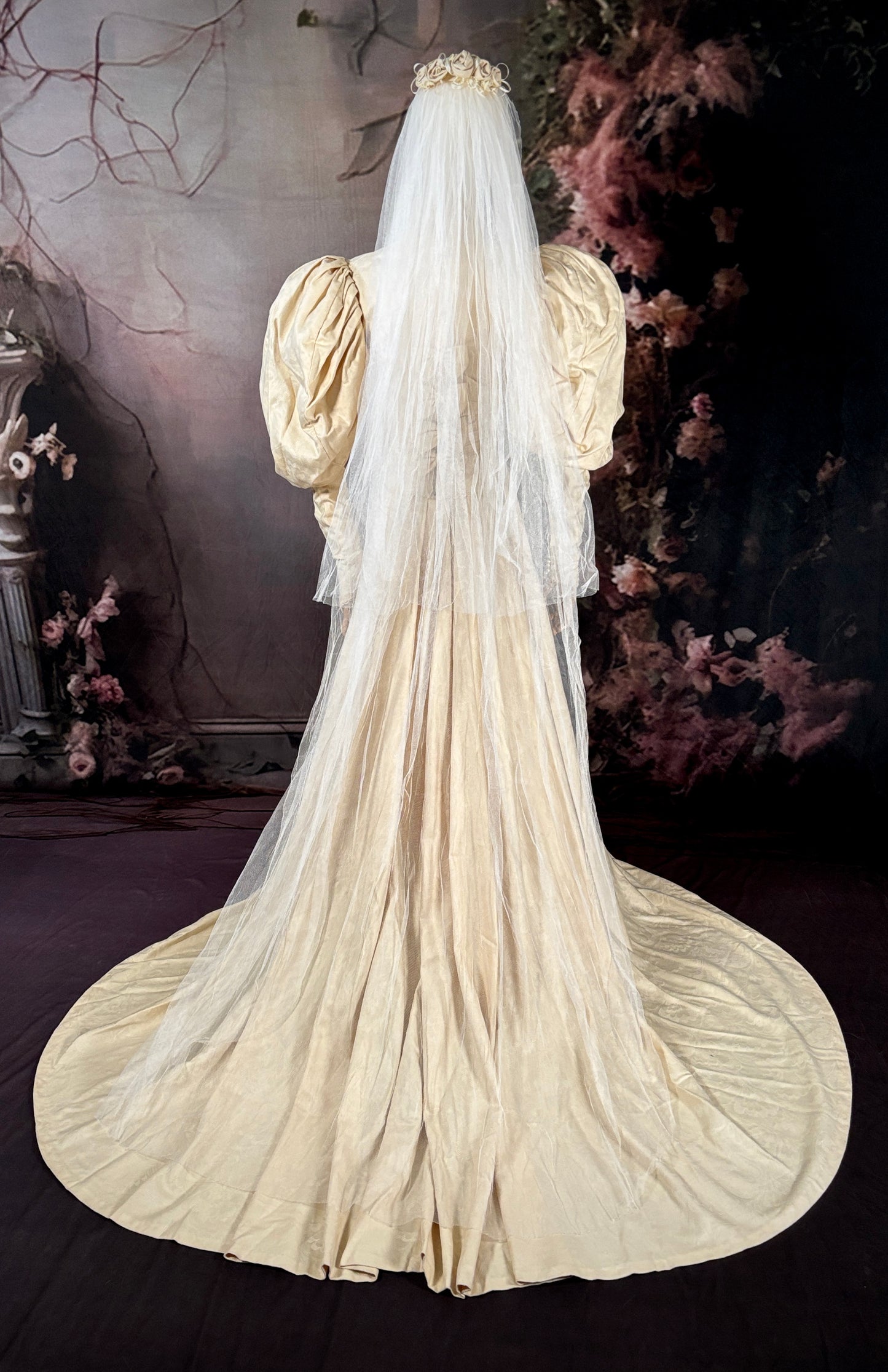 Victorian Inspired Wedding Dress Ensemble w/Matching Veil & Trailing Train