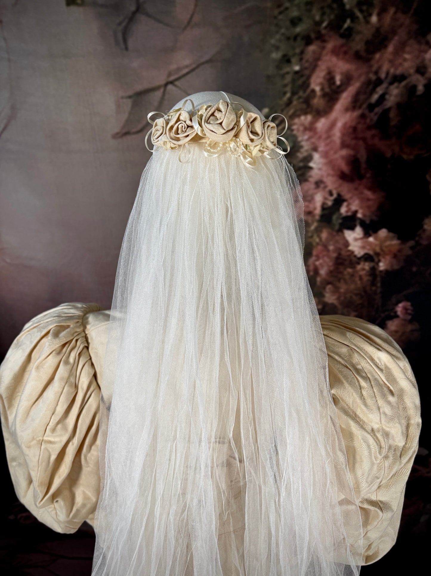 Victorian Inspired Wedding Dress Ensemble w/Matching Veil & Trailing Train
