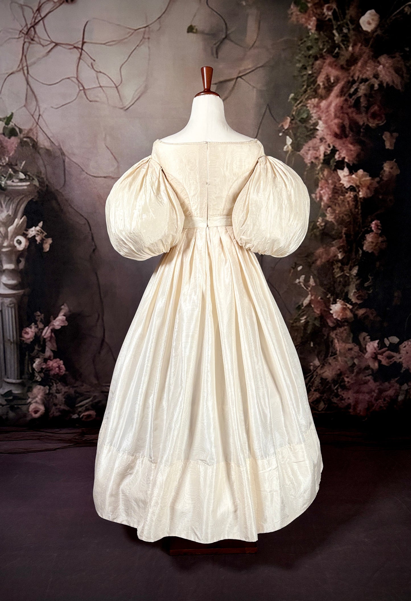 1835 Silk Moire Dress w/Balloon Sleeves "Museum Deaccession"