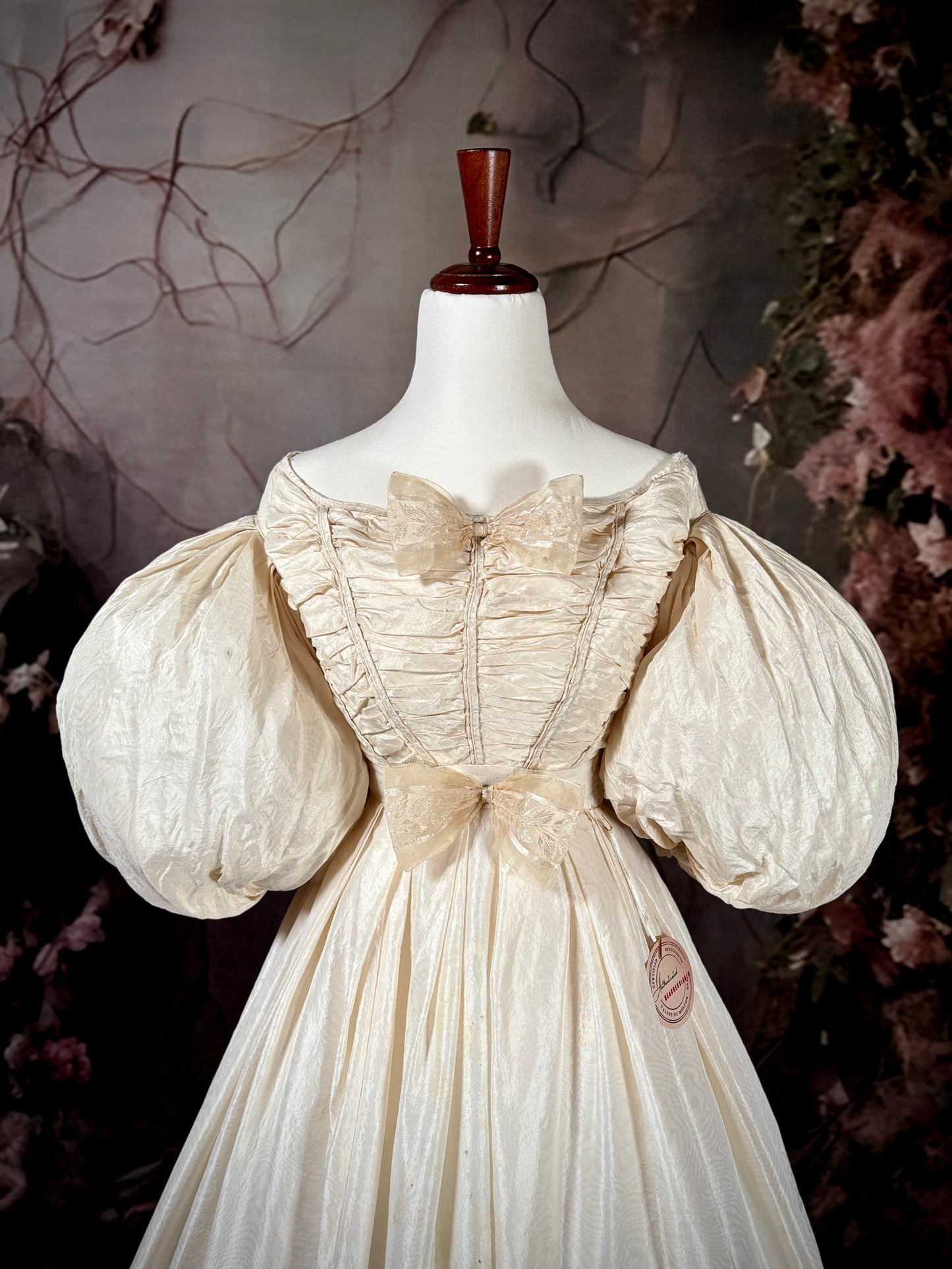1835 Silk Moire Dress w/Balloon Sleeves "Museum Deaccession"