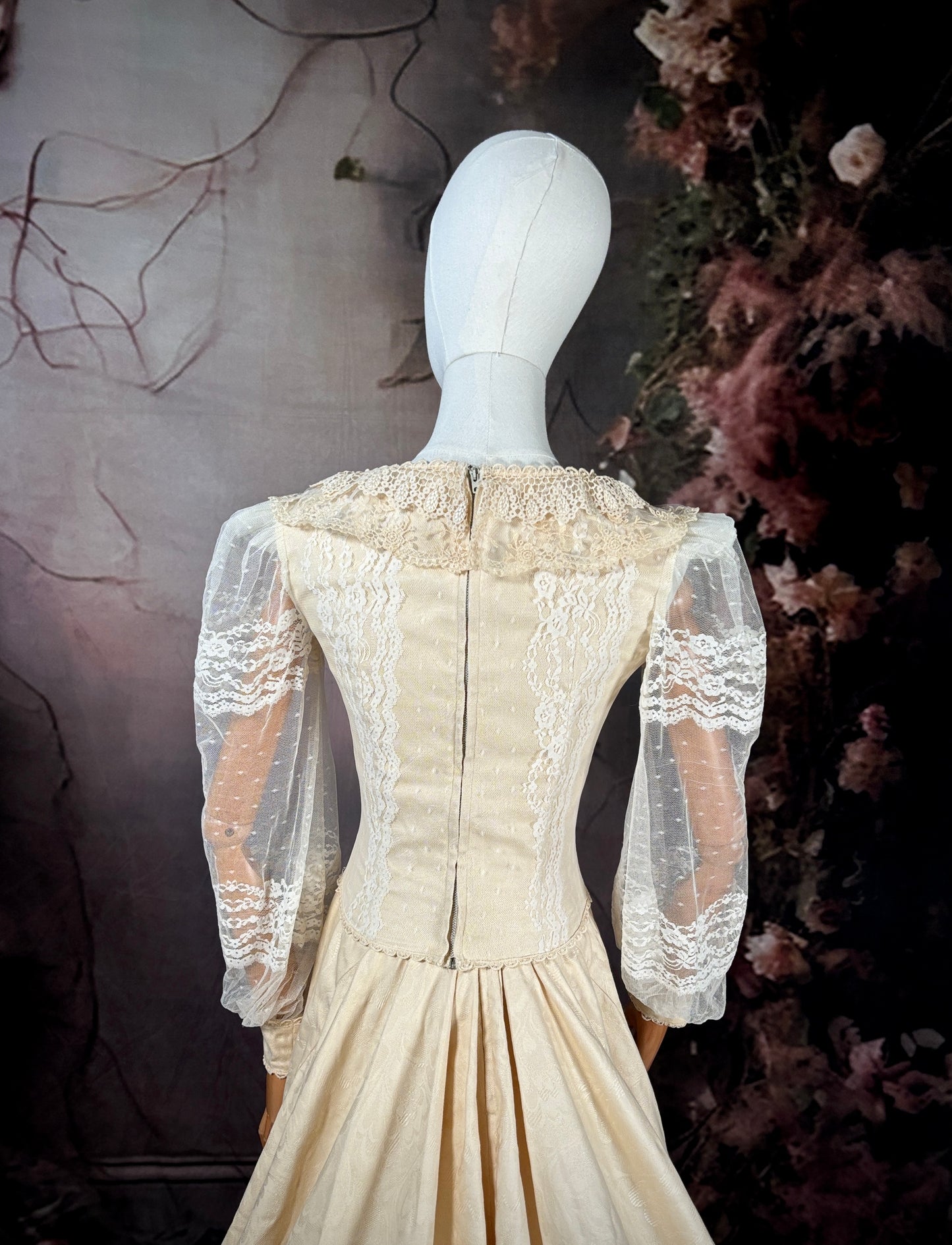Victorian Inspired Wedding Dress Ensemble w/Matching Veil & Trailing Train