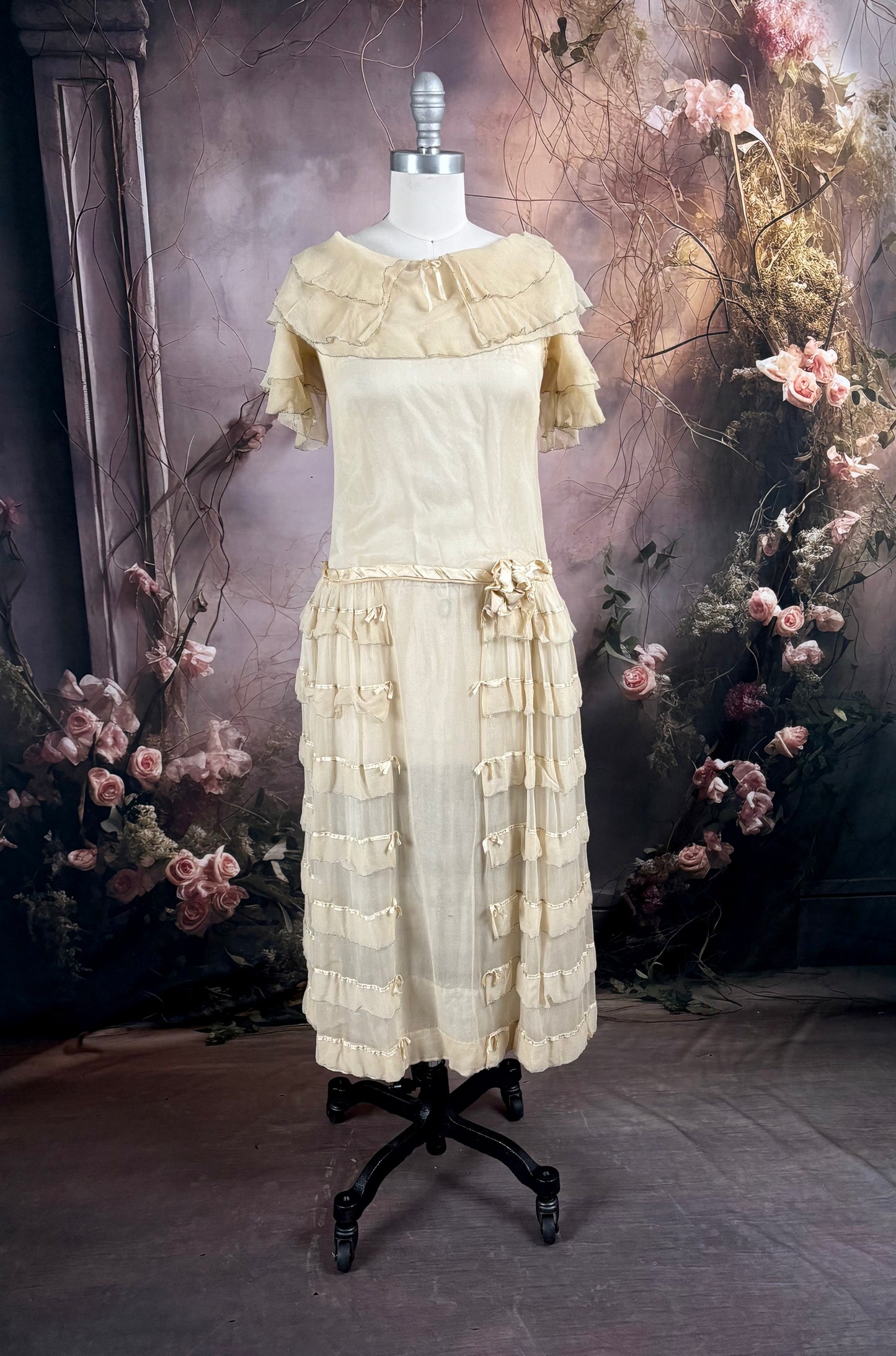 1920's Silk Gauze/Charmeuse Tiered Dress & Silk Lining
