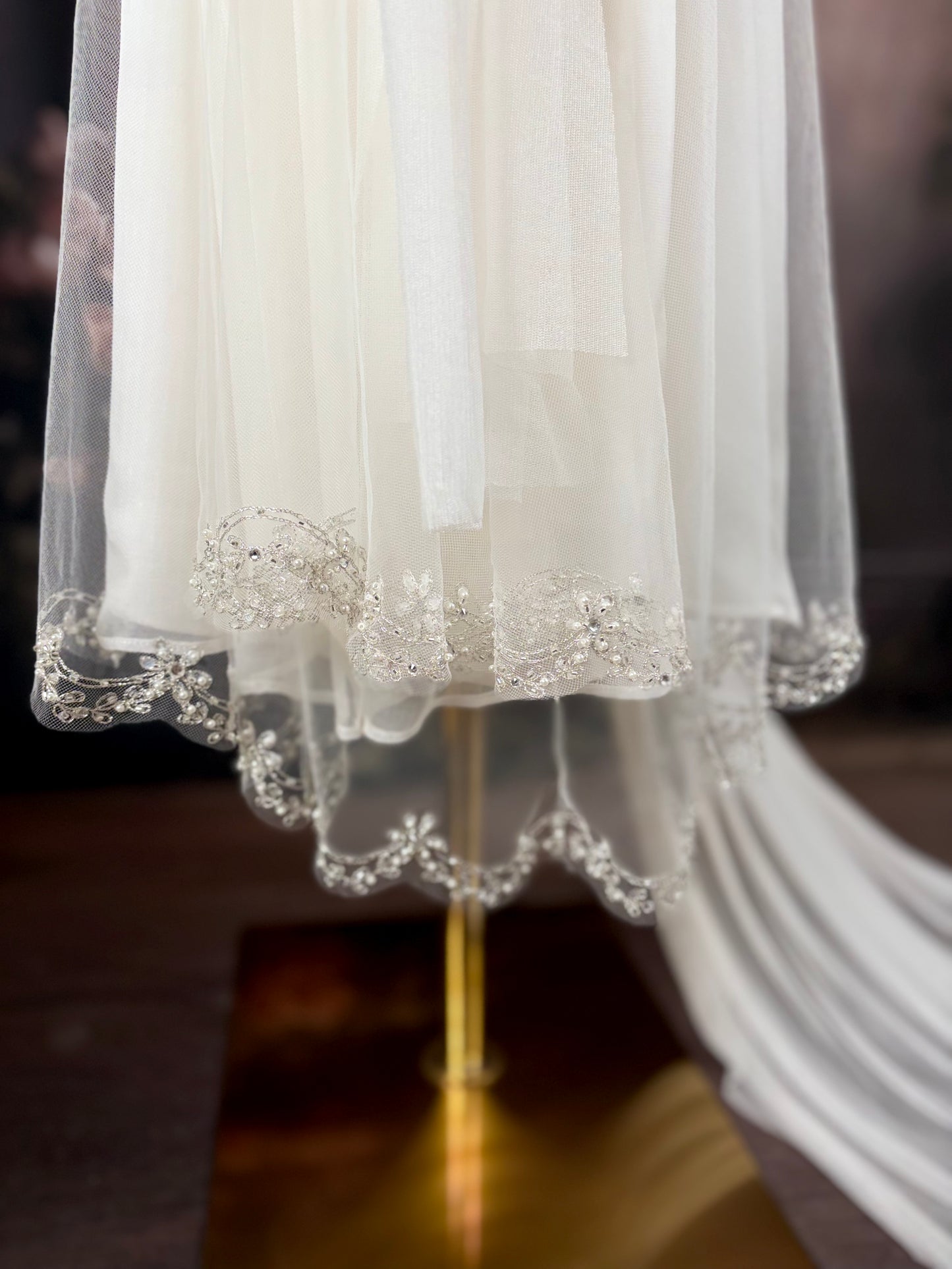1920's Haute Couture Silk Tulle & Beaded Wedding Dress w/Juliet Veil