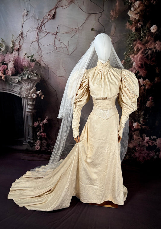 Victorian Inspired Wedding Dress Ensemble w/Matching Veil & Trailing Train