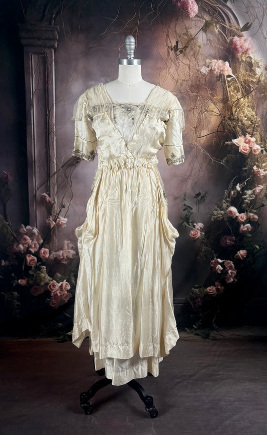 1920's Silk Habotai & Gauze Dress Dress w/Pickups