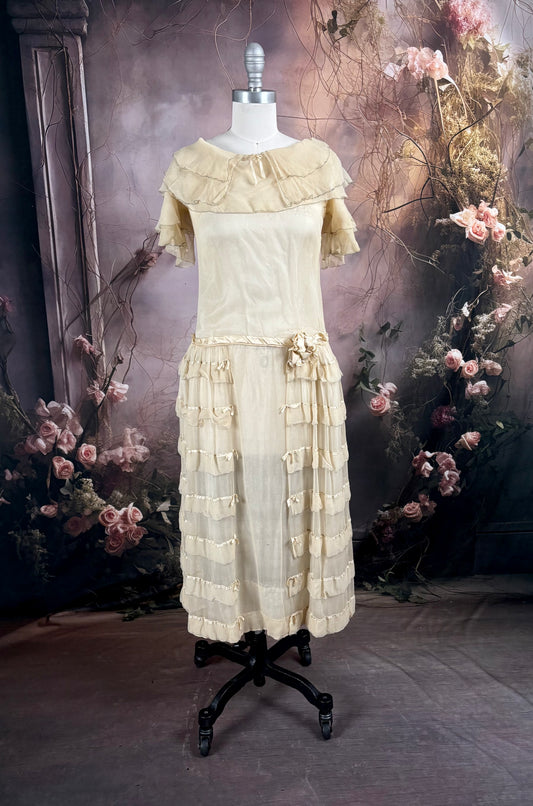 1920's Silk Gauze/Charmeuse Tiered Dress & Silk Lining