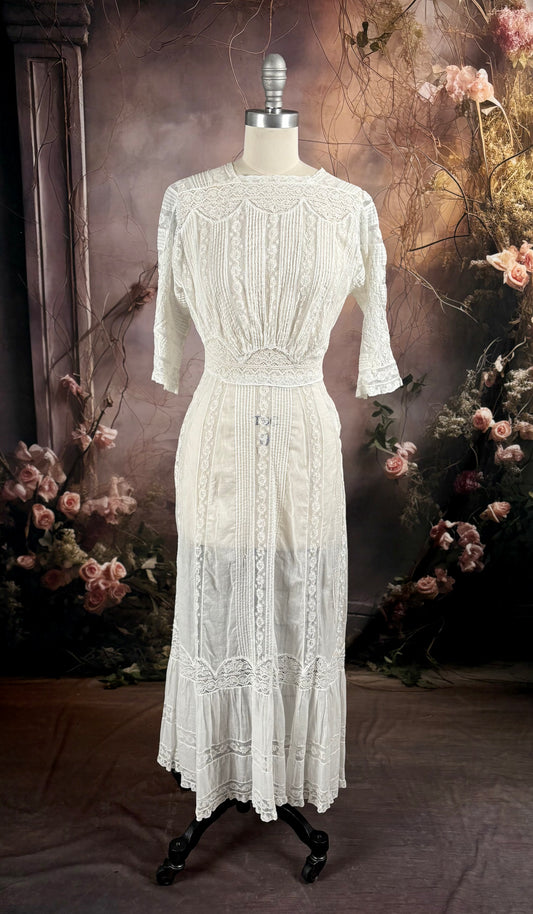 1908 Edwardian Cotton Lawn Dress